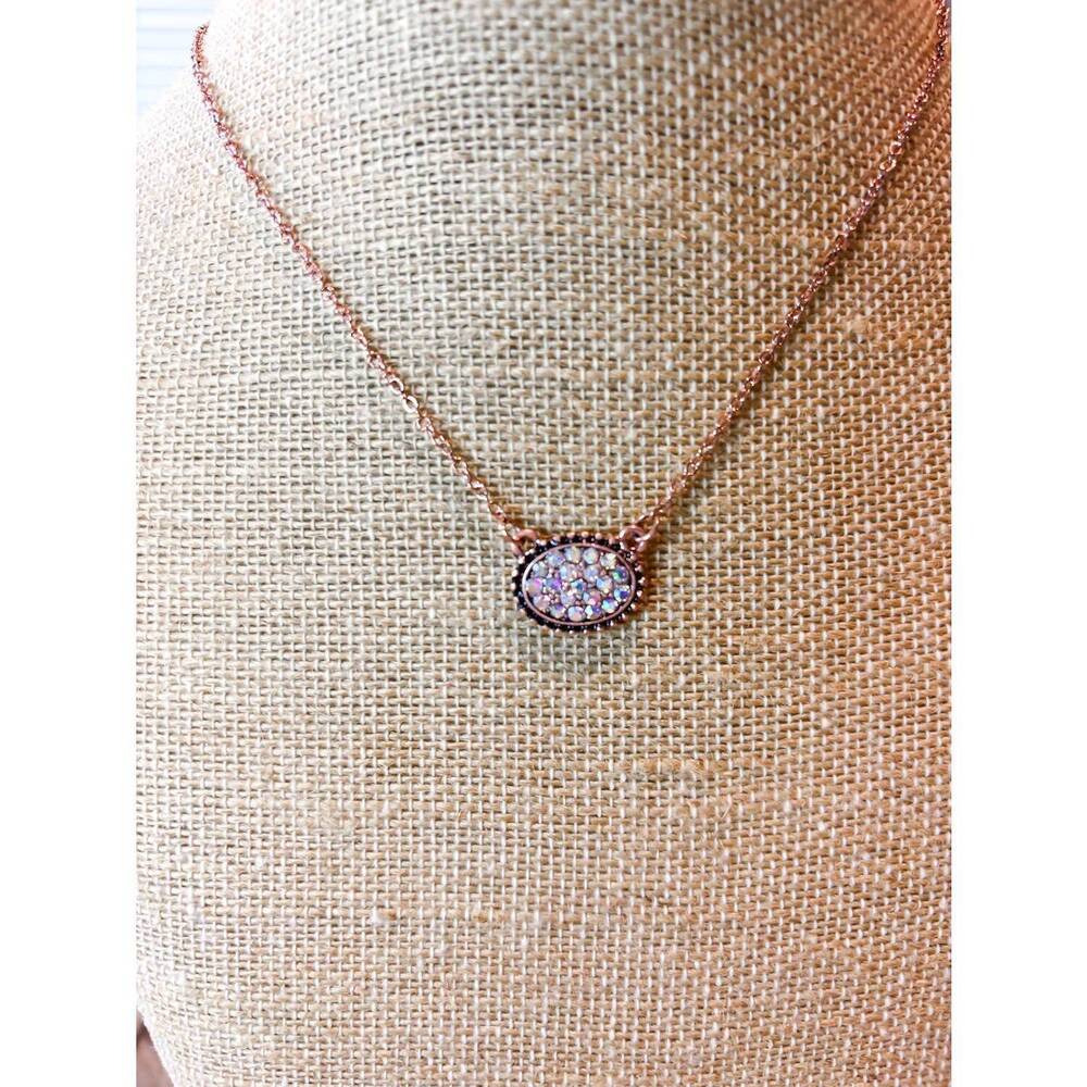 NEW GOLDEN STELLA women's rhinestone necklace and earring set in coppertone